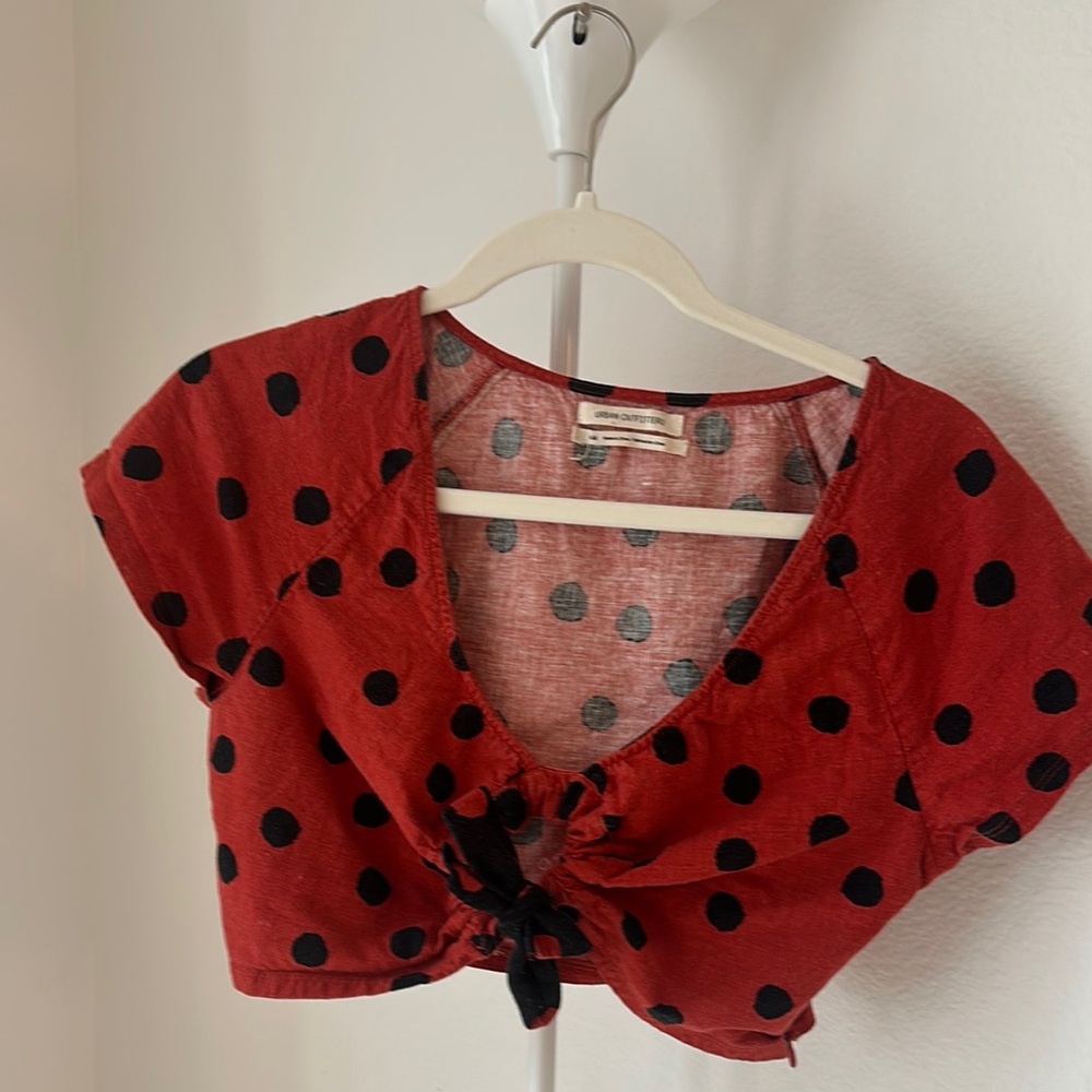 Urban Outfitters Red Tie Front Cap Sleeve Crop Top